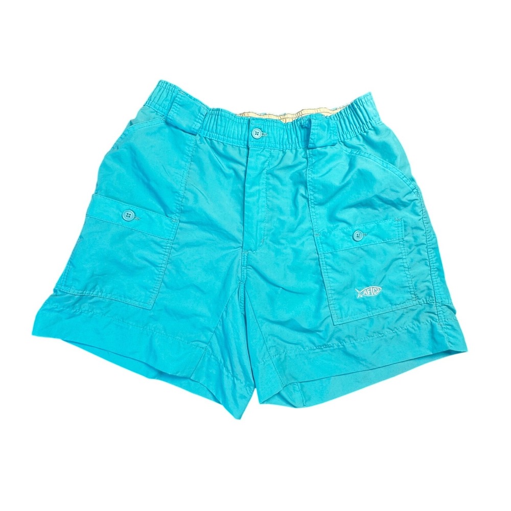 AFTCO Original Fishing Shorts Mens 30 Turquoise Blue M01 Supplex Nylon Cargo 6"